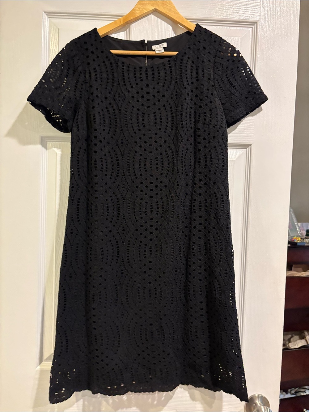 J. Crew Black Eyelet Mini Shift Dress